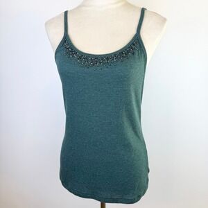 Y2K Sequin Beaded Mossimo Womens Scoop Neck Camisole Tank Top Teal Green Heather